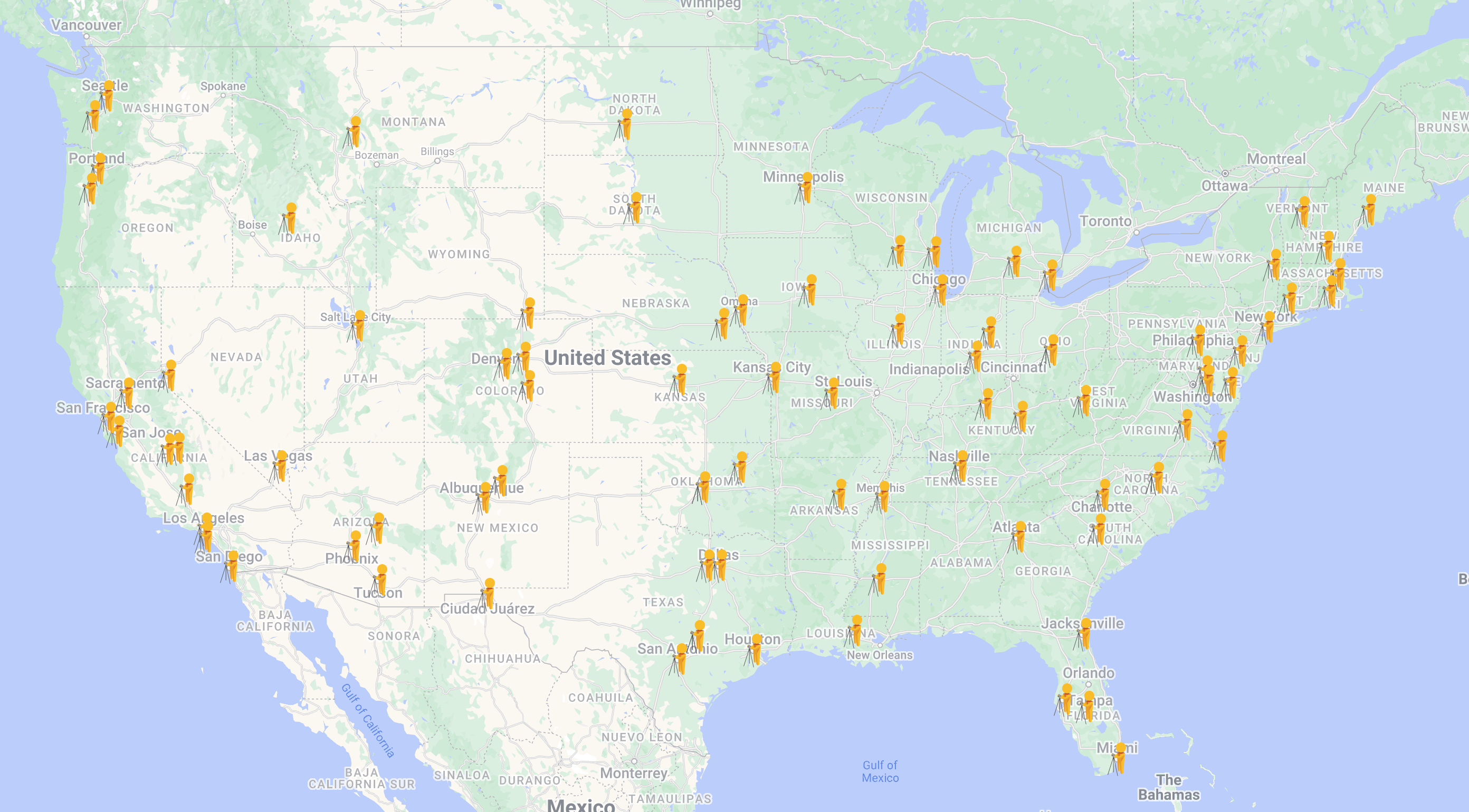 West 360 Coverage Map for Virtual Tours and Photography Nationwide