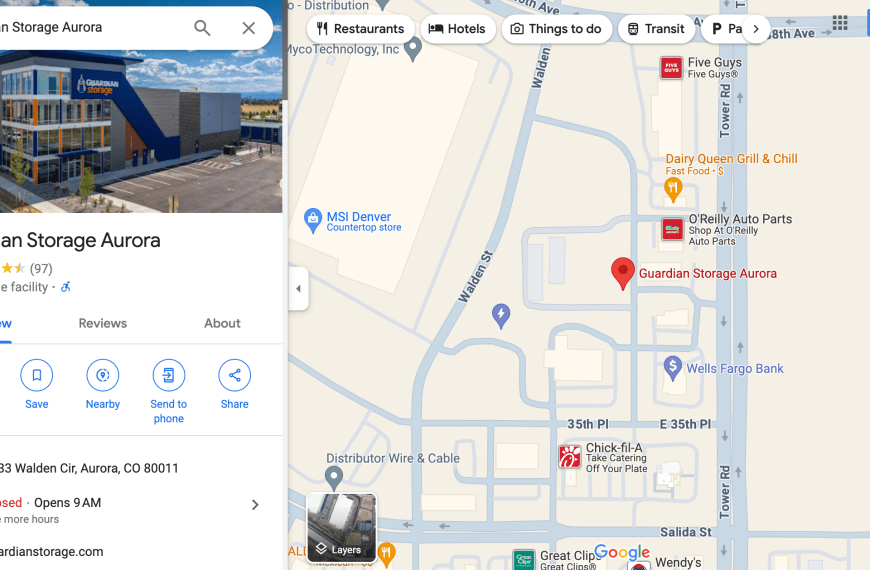 Guardian Storage Virtual Tours on Google Maps by West 360 Digital Denver